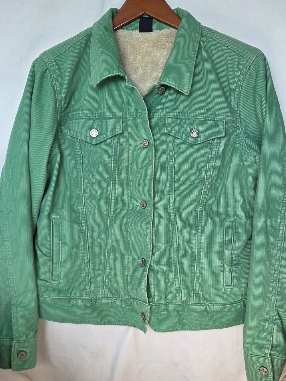 Gap Light Green Corduroy Faux Sherpa Lined Button Up Trucker Jean Jacket Sz L